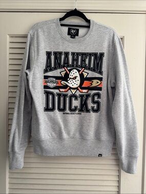 47 Anaheim Ducks Light Gray Crewneck Sweatshirt with Orange & Black Logo